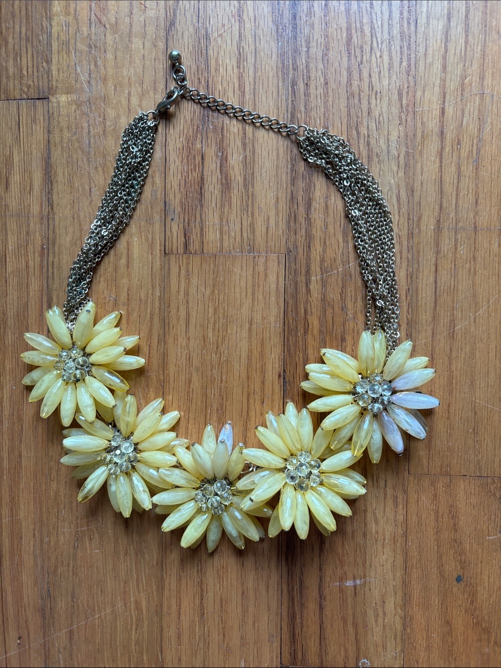 Unk Yellow Floral Cluster Necklace - Gold Tone Chain